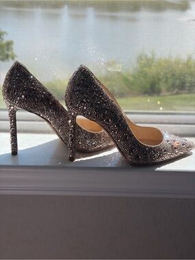 Jimmy Choo Rose-Gold Couture Crystal Pointy Toe Pumps - Size 35